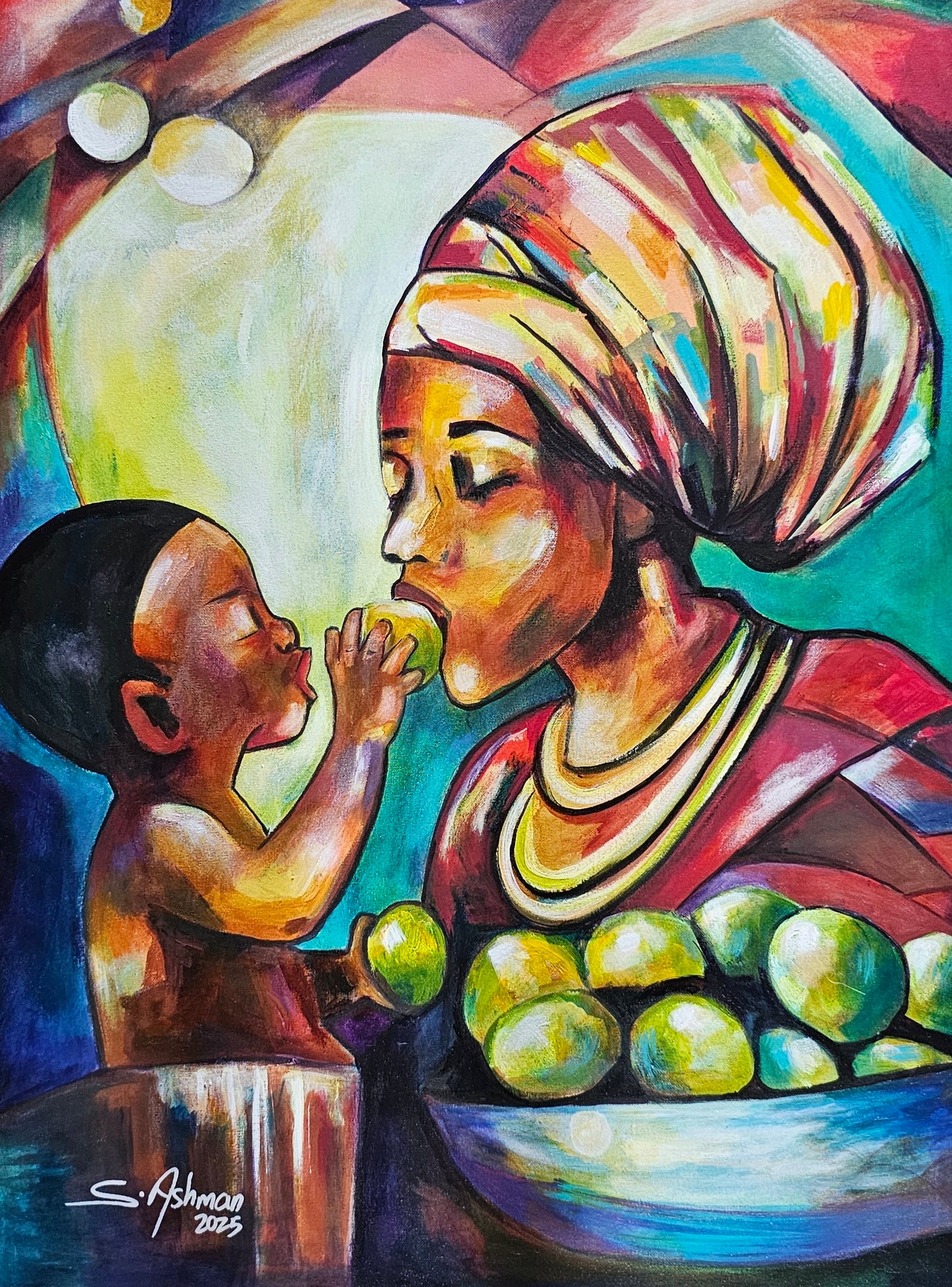 A baby feeding a mom a june plum