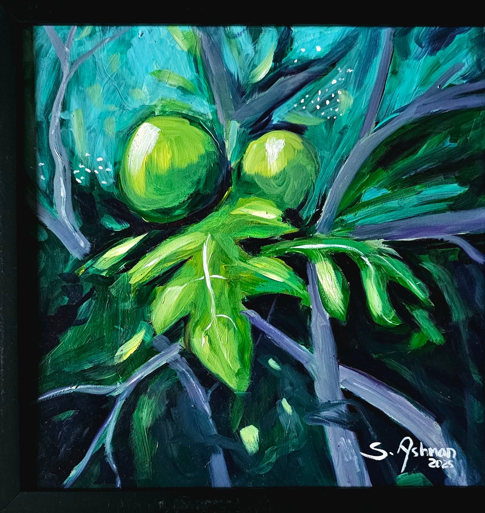 A painting of a Jamaican breadfruit plant