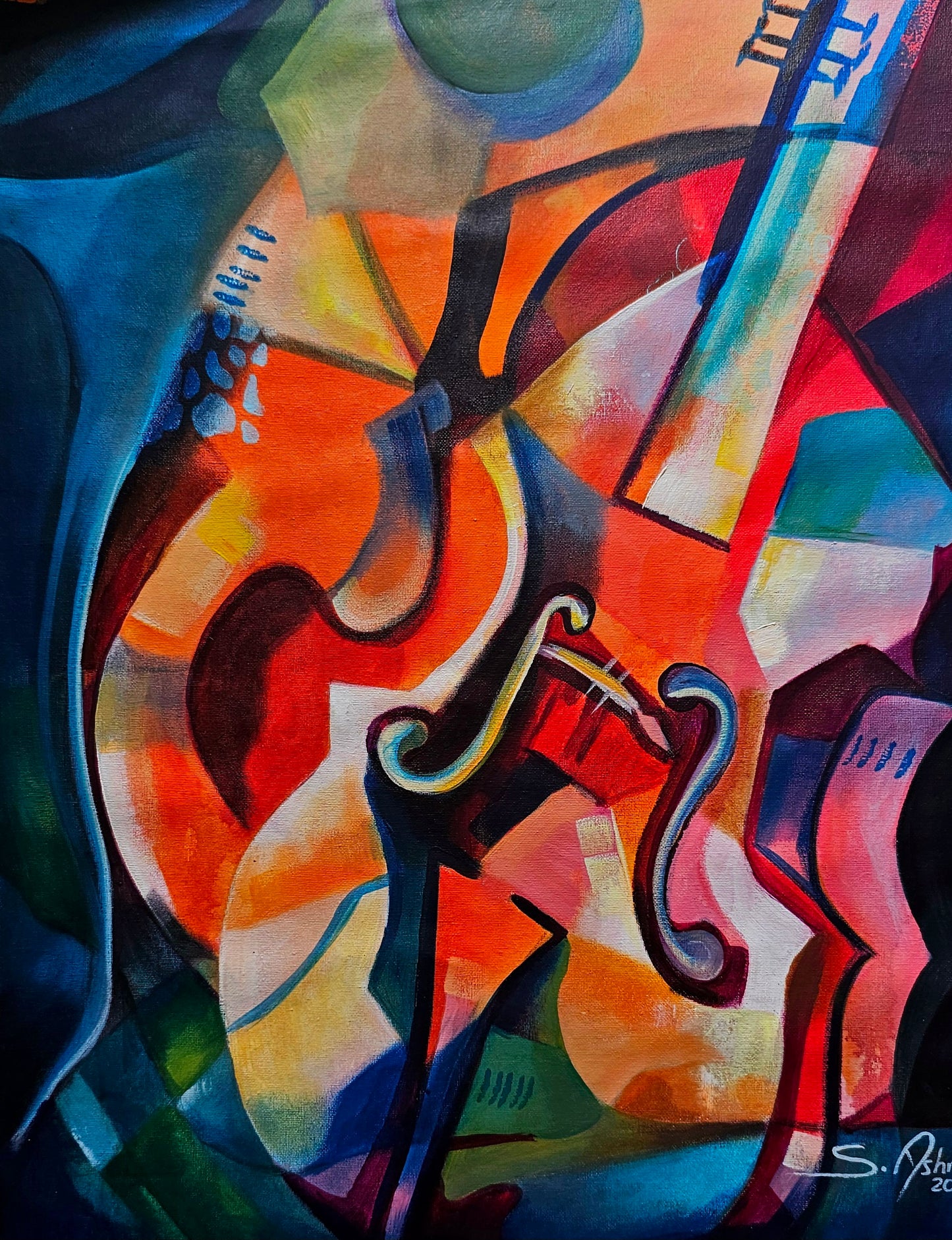 Abstract painting of a chello