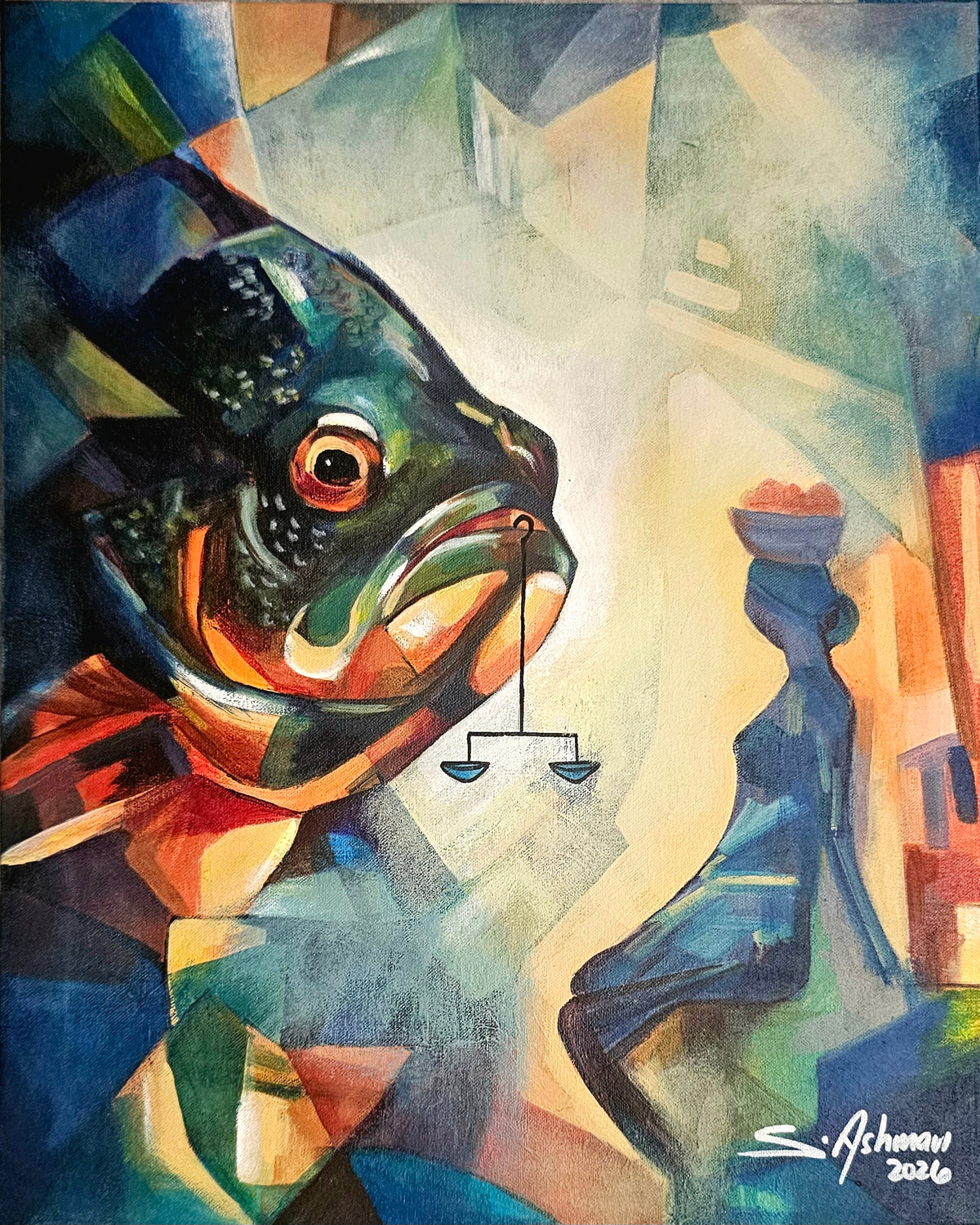 Carried by the Current – Original Symbolic Fish and Woman Painting by Shawn Ashman Art