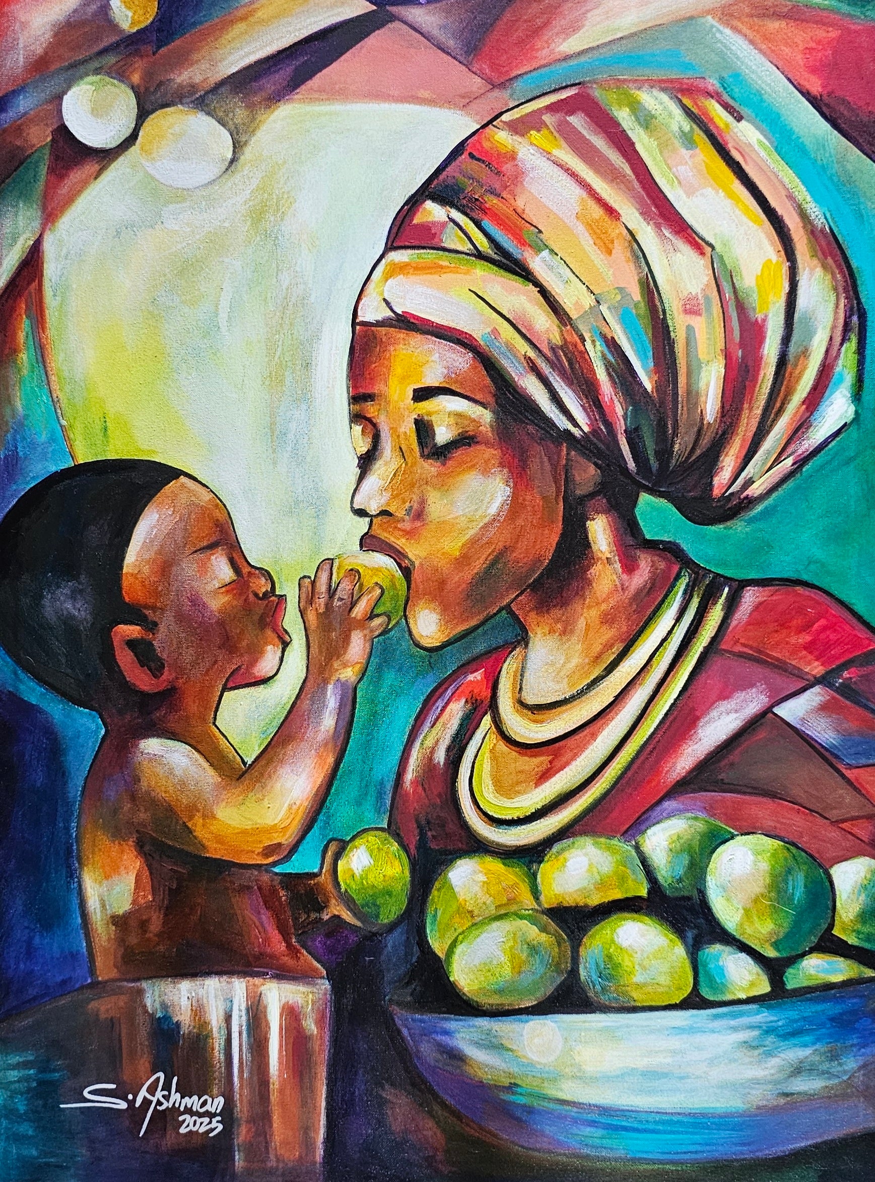 A baby feeding a mom a june plum