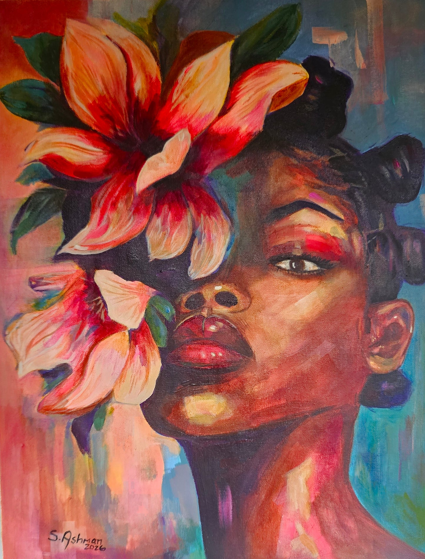 Woman with Flowers on Face