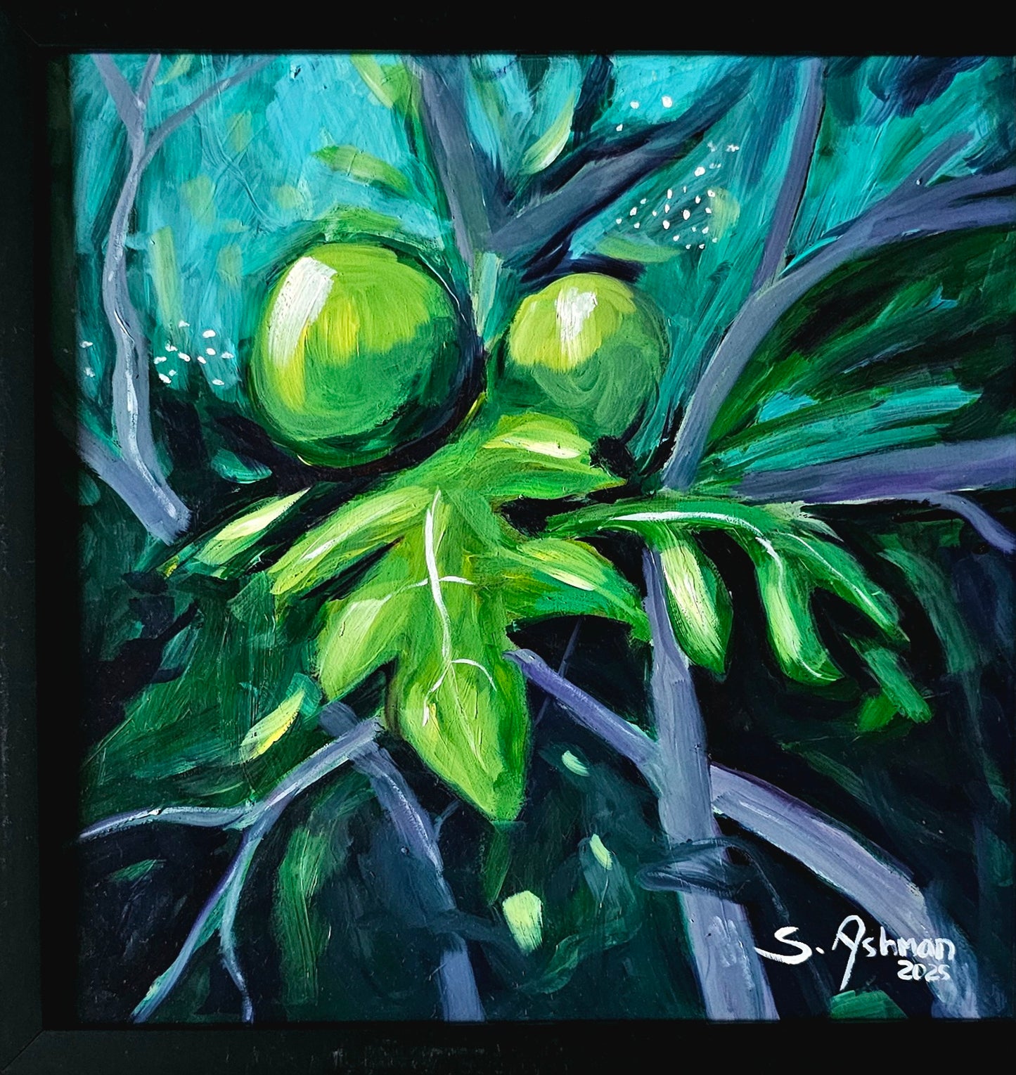 A painting of a Jamaican breadfruit plant