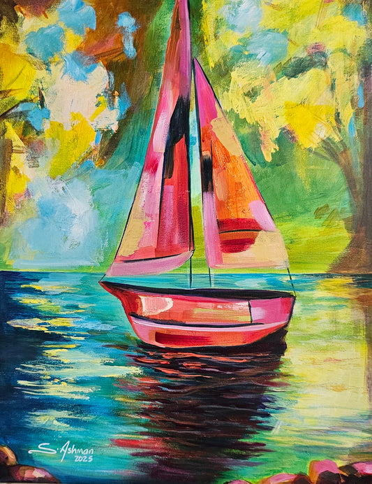 Sailing Through Seasons – metaphorical and timeless. A board sits quietly on the water