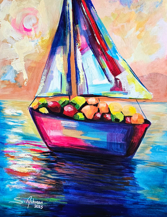 Sailing and prospering - Shawn Ashman, boat sailing with fruits