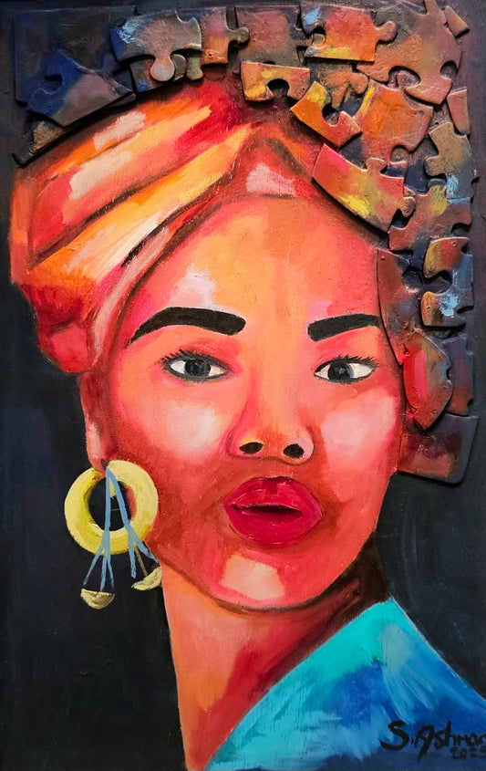 woman in puzzle made from wook