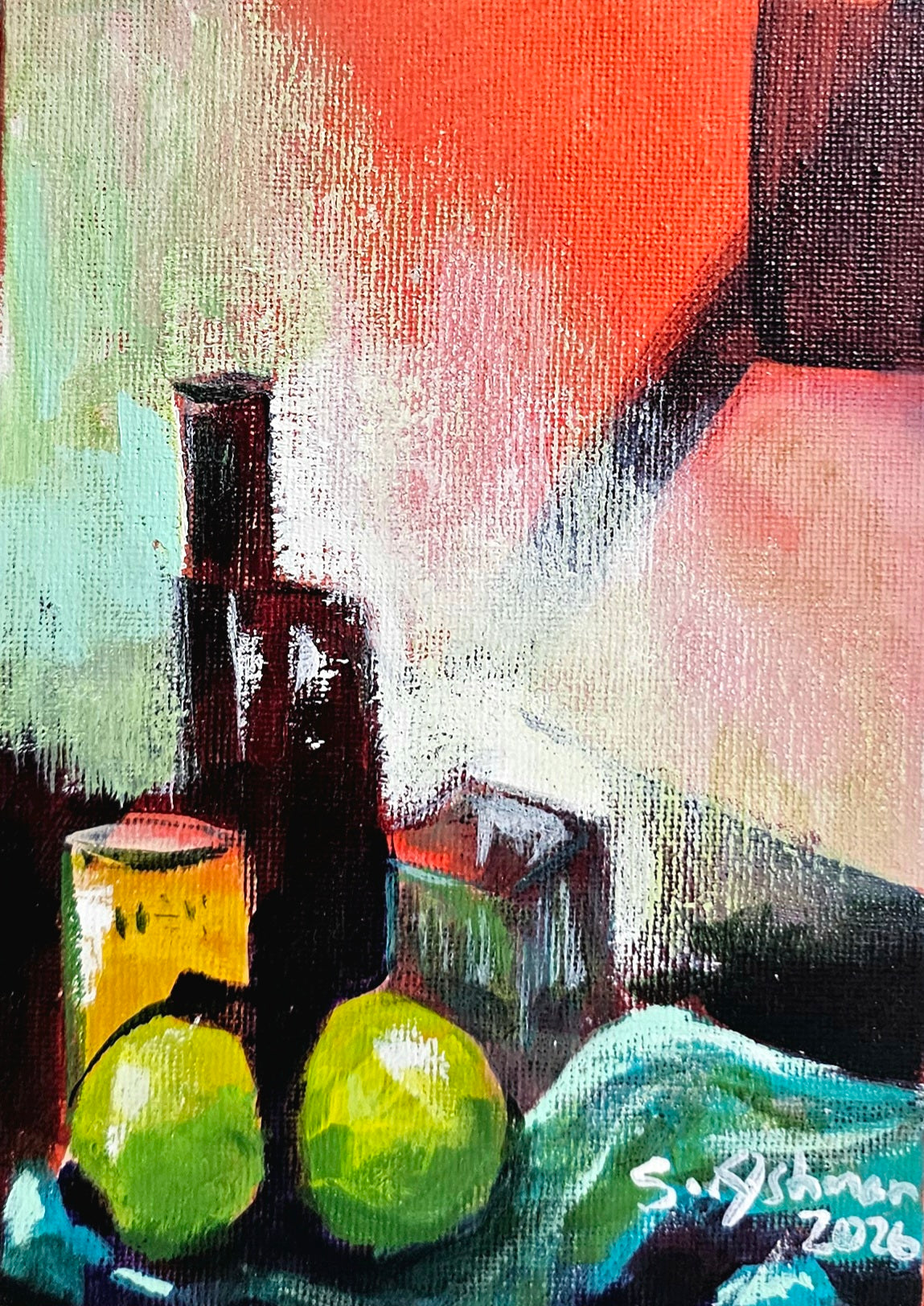 The Chair Across from Me, original abstract cubist painting by Lady Ash, part of the Lady Ash Muses diary series