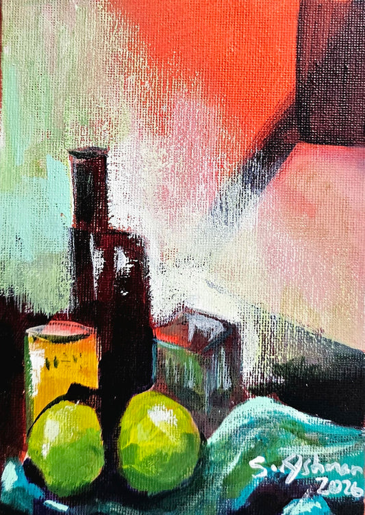 The Chair Across from Me, original abstract cubist painting by Lady Ash, part of the Lady Ash Muses diary series